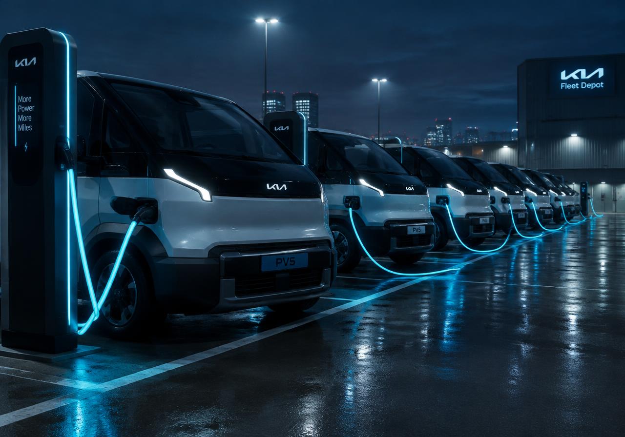 PV5 fleet charging at a depot